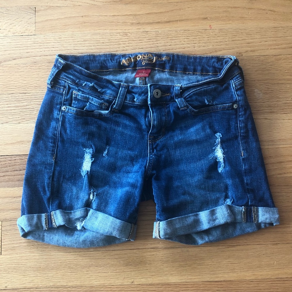 Distressed jean shorts